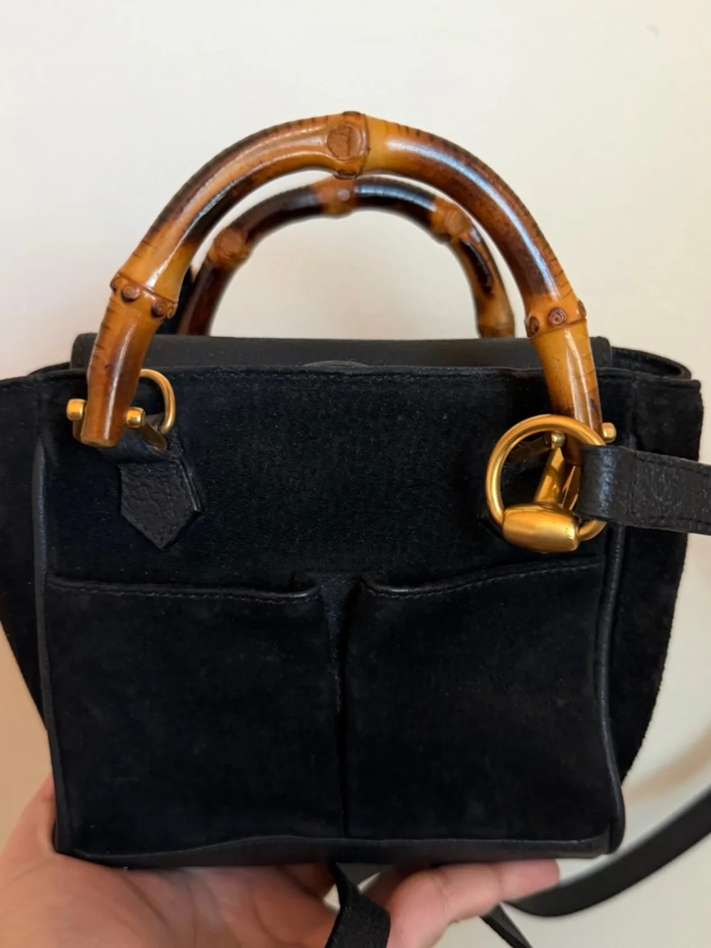 Gucci Black Suede Mini Bamboo Two-Way Bag - Picture 2 of 11
